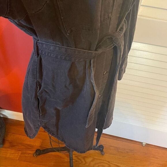 H&M DENIM | black belted denim oversized button down dress L - Picture 6 of 11